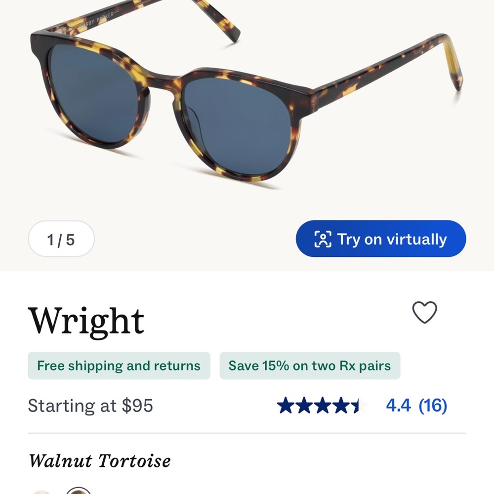 Warby parker wright walnut tortoise sunglasses